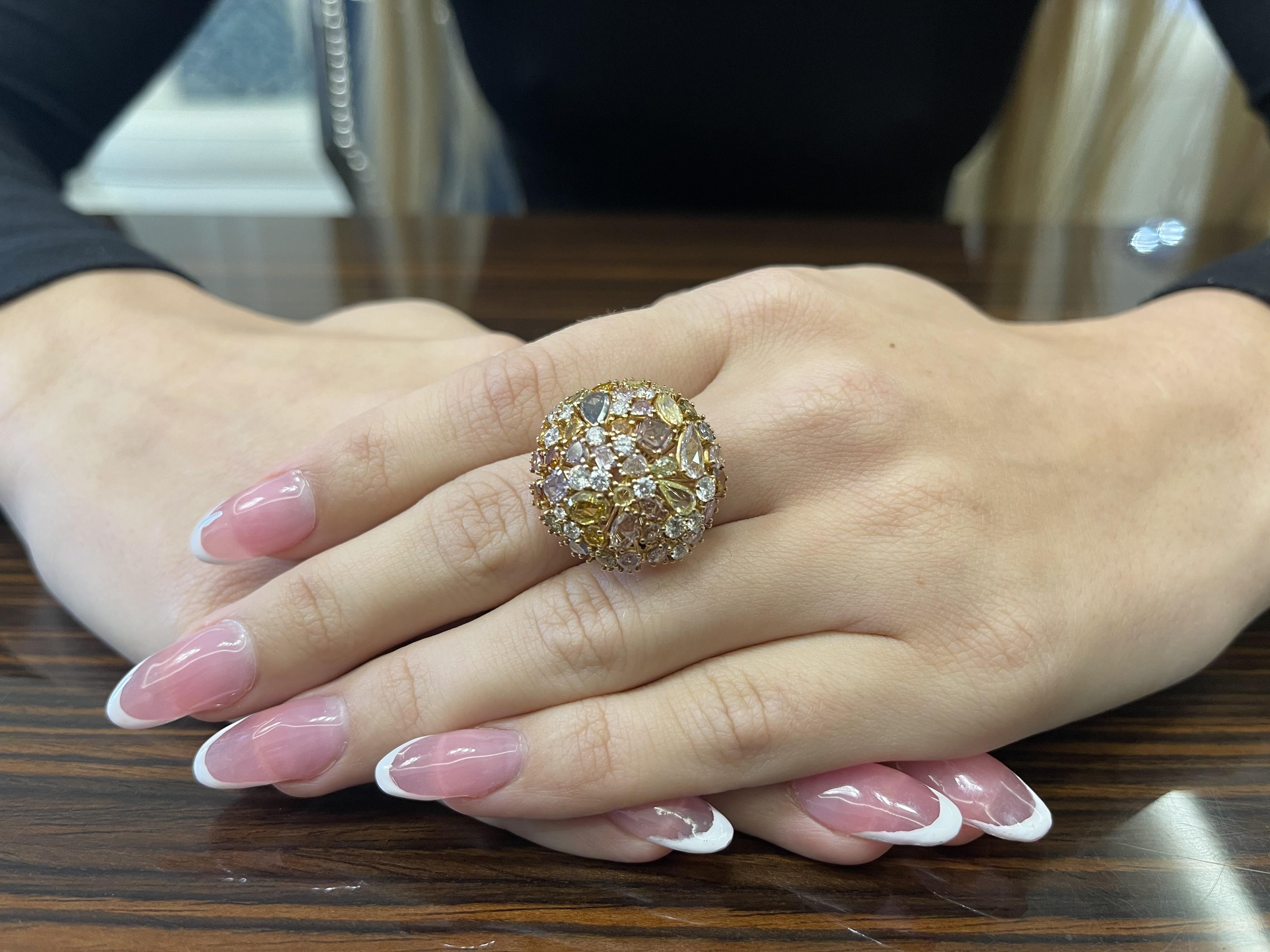 18 Karat Rose Gold Natural Fancy Diamond Cocktail Ring In New Condition For Sale In Monte-Carlo, MC