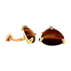 18 Karat Rose Gold Tiger Eye Diamond Cufflinks