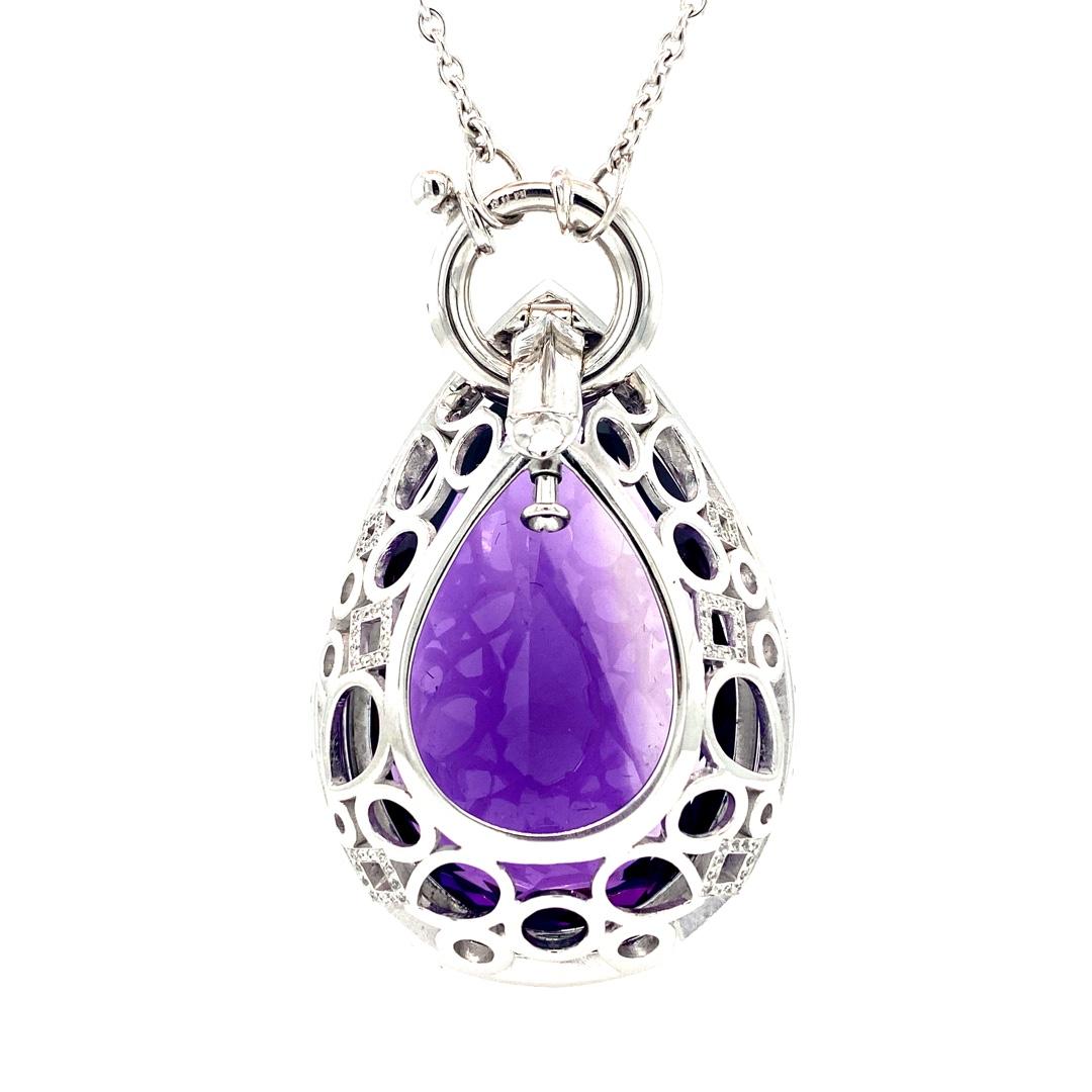 18 Karat White Gold 81.55 Carat Amethyst Diamond Pendant For Sale 7