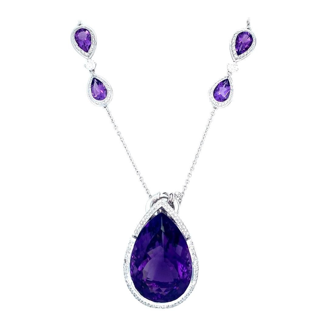 18 Karat White Gold 81.55 Carat Amethyst Diamond Pendant