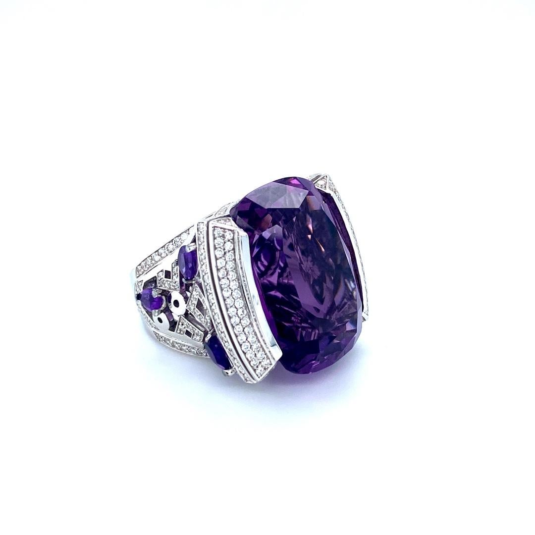 Square Cut Amethyst Diamond Cocktail Ring For Sale