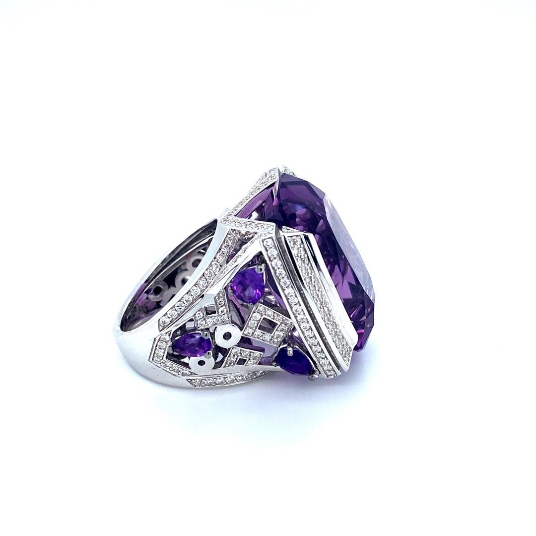 Women's Amethyst Diamond Cocktail Ring For Sale