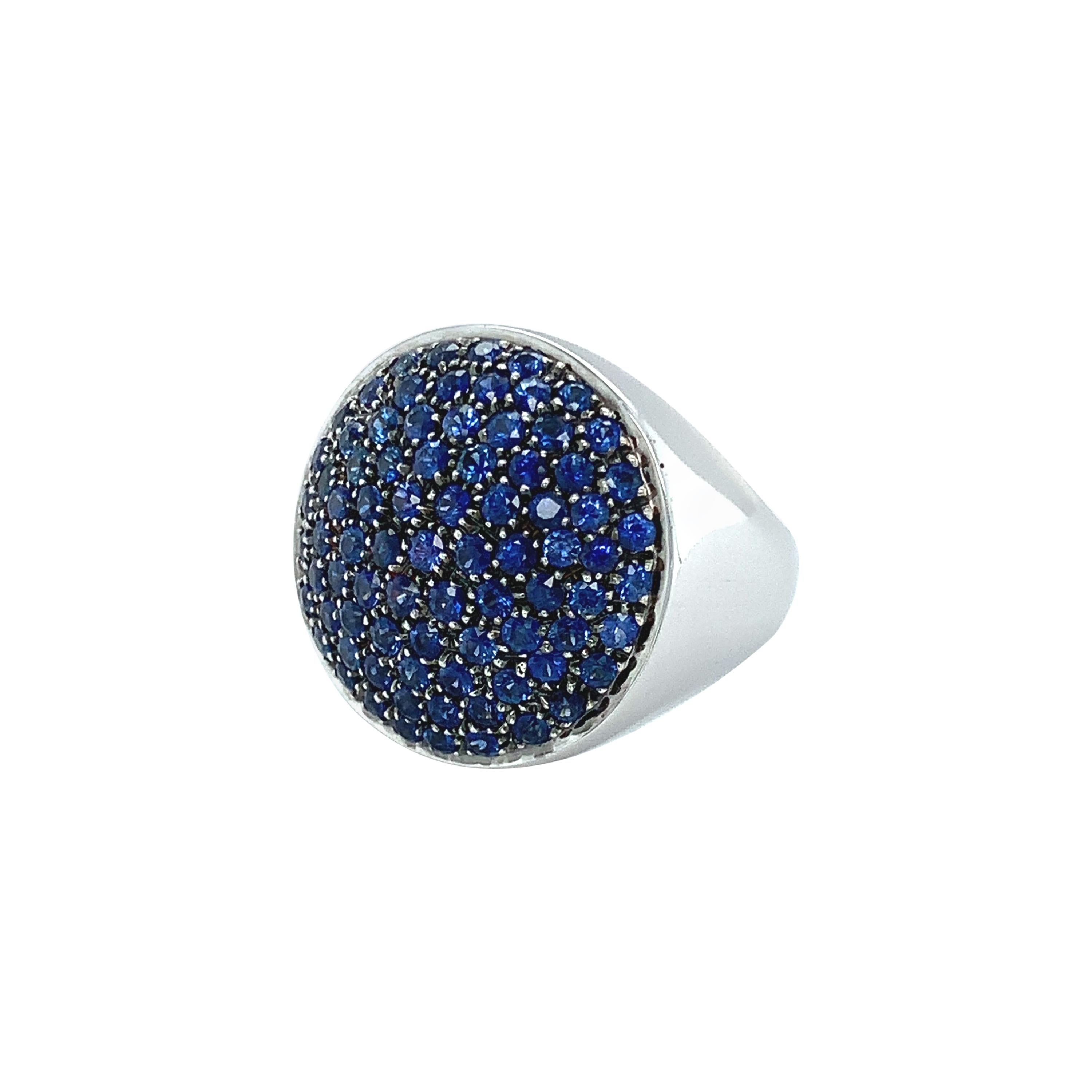 Vitale 1913 18 Karat White Gold Blue Sapphire Signet Ring