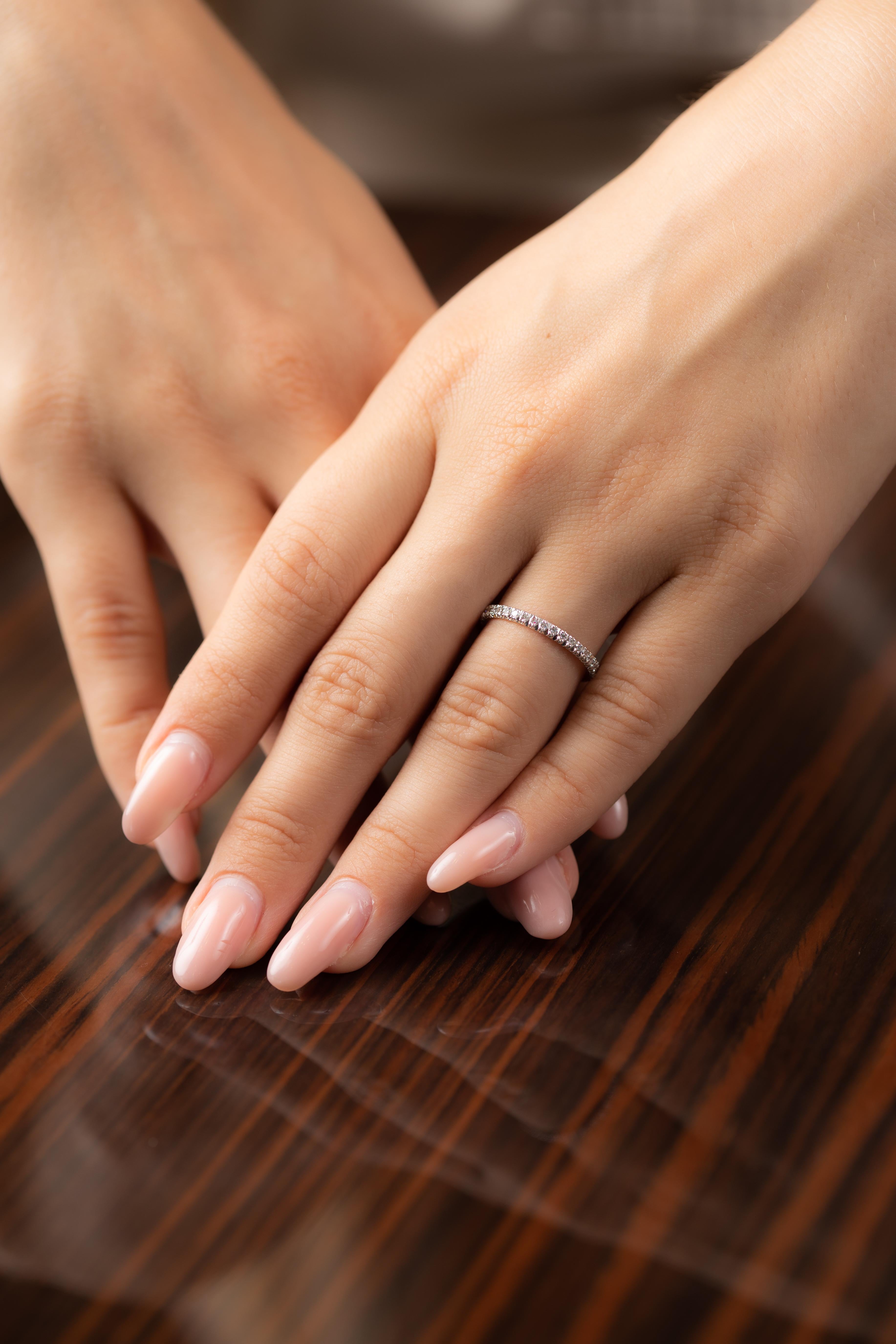 18K white gold delicate band ring is from Timeless Collection. This elegant piece of jewellery is made of natural white diamonds in total of 0.58 Carat. Total metal weight is 1.4 gr. Great for any occasion! 

The Timeless Collection was inspired by