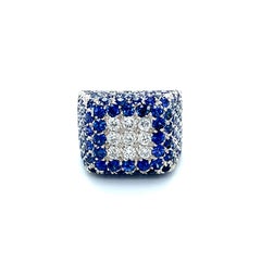 Vitale 1913 18 Karat White Gold Diamond Blue Sapphire Signet Ring