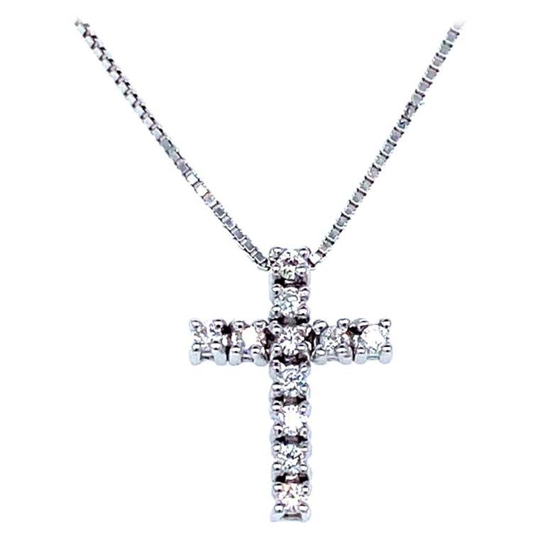 18 Karat White Gold Diamond Cross Pendant For Sale