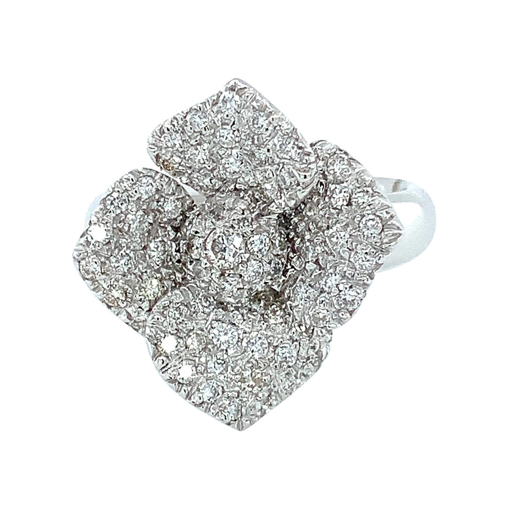 Vitale 1913 18 Karat White Gold Diamond Flower Ring For Sale