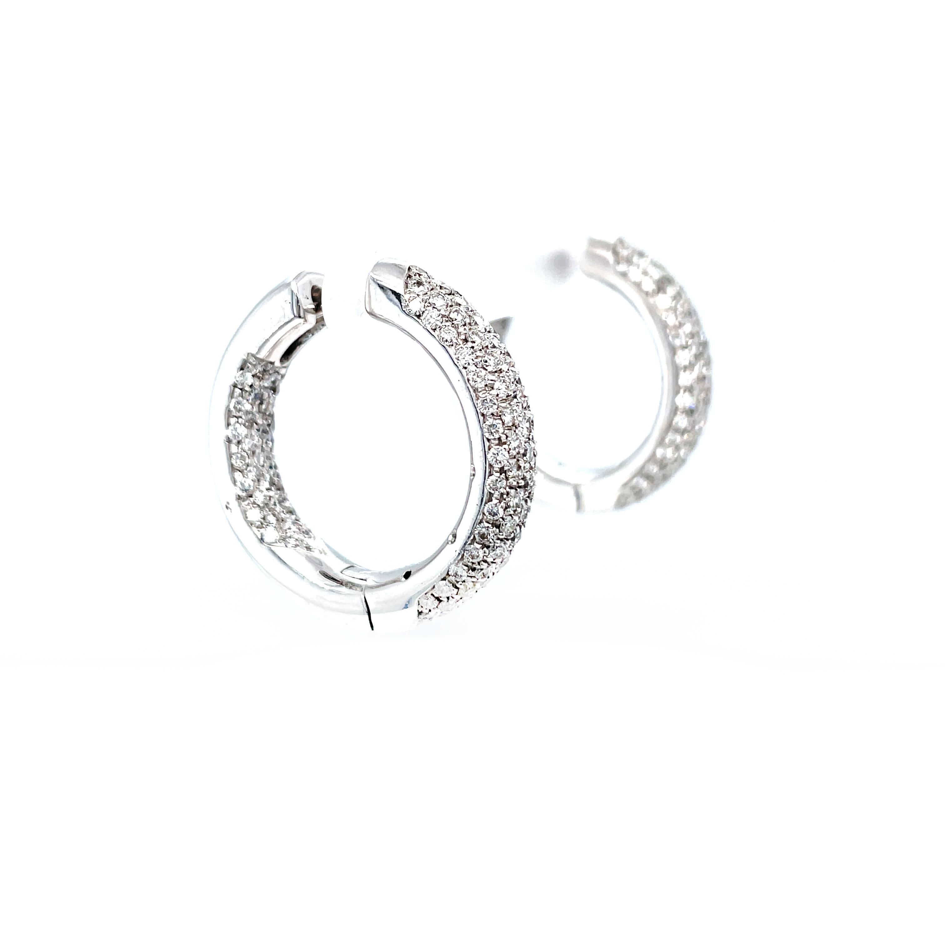Contemporary  18 Karat White Gold Diamond Hoop Earrings For Sale