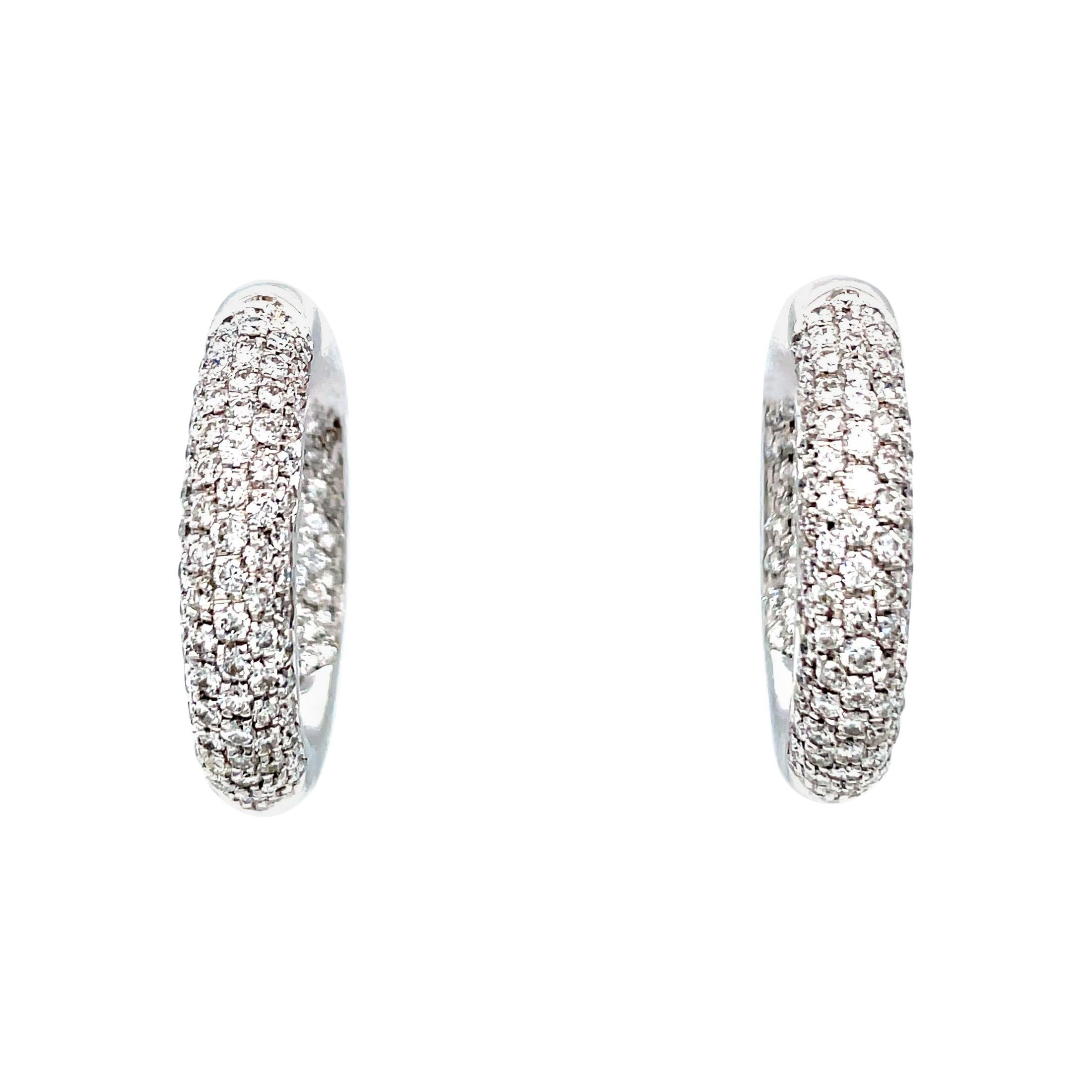  18 Karat White Gold Diamond Hoop Earrings For Sale