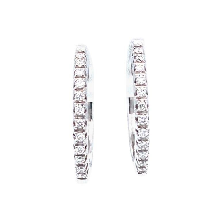 18 Karat White Gold Diamond Hoop Earrings For Sale