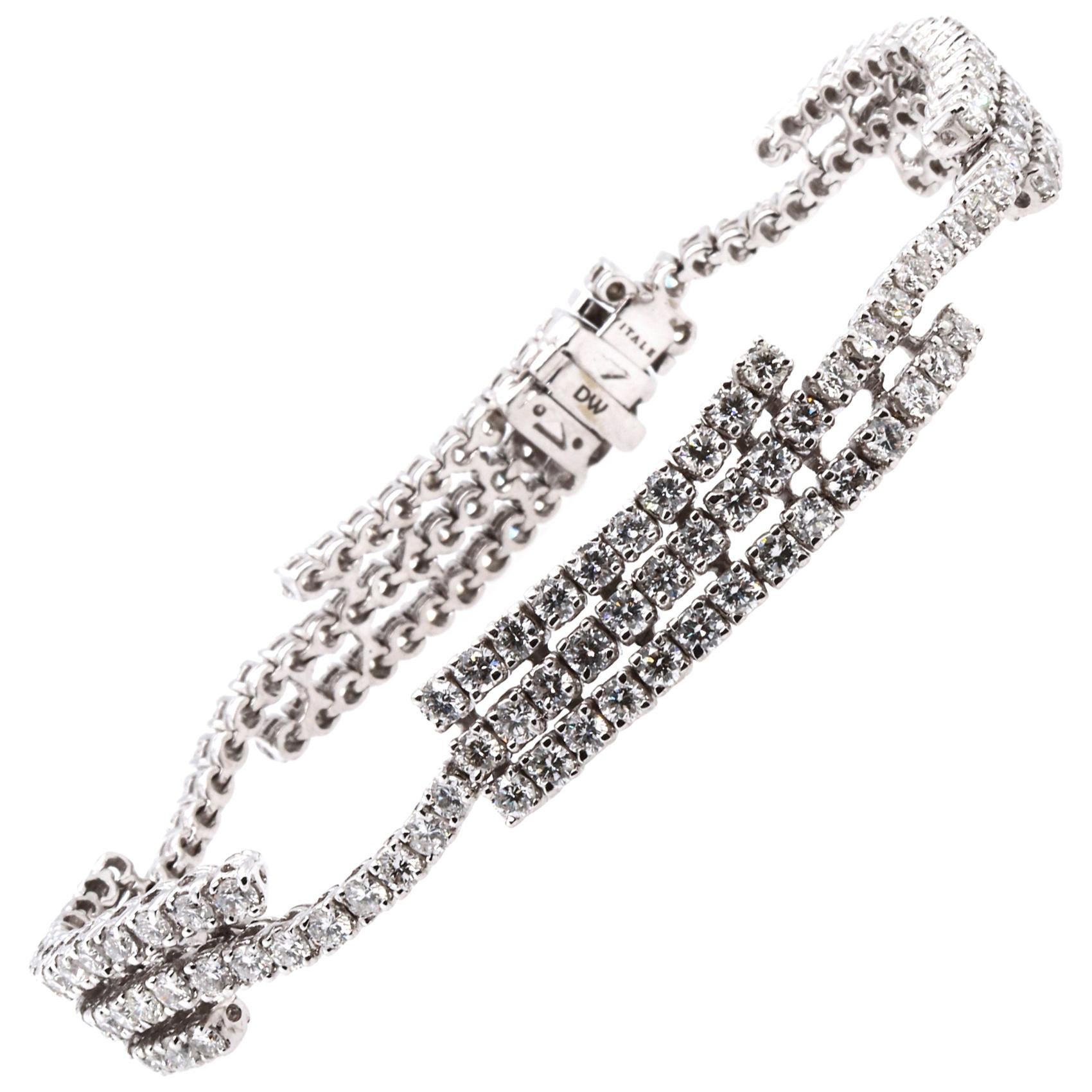 18 Karat White Gold Diamond Link Bracelet For Sale