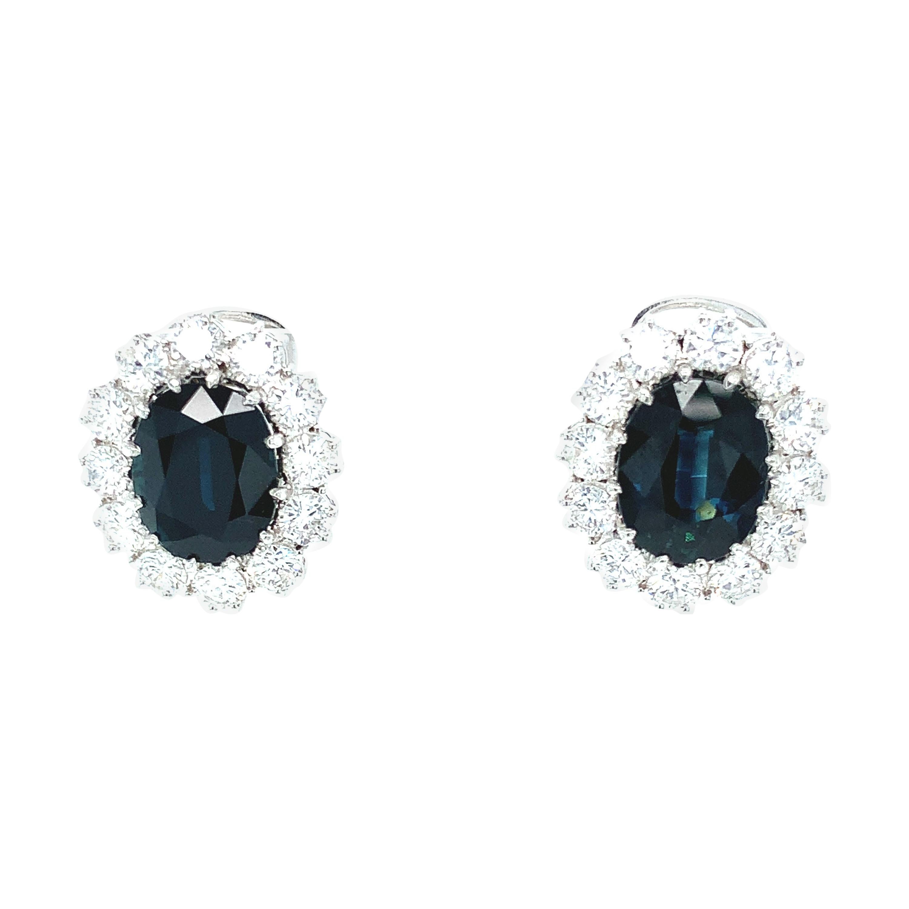 18 Karat White Gold Diamond Sapphire Drop Earrings For Sale