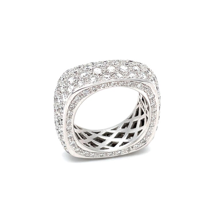 Contemporary 18 Karat White Gold Diamond Square Band Ring For Sale
