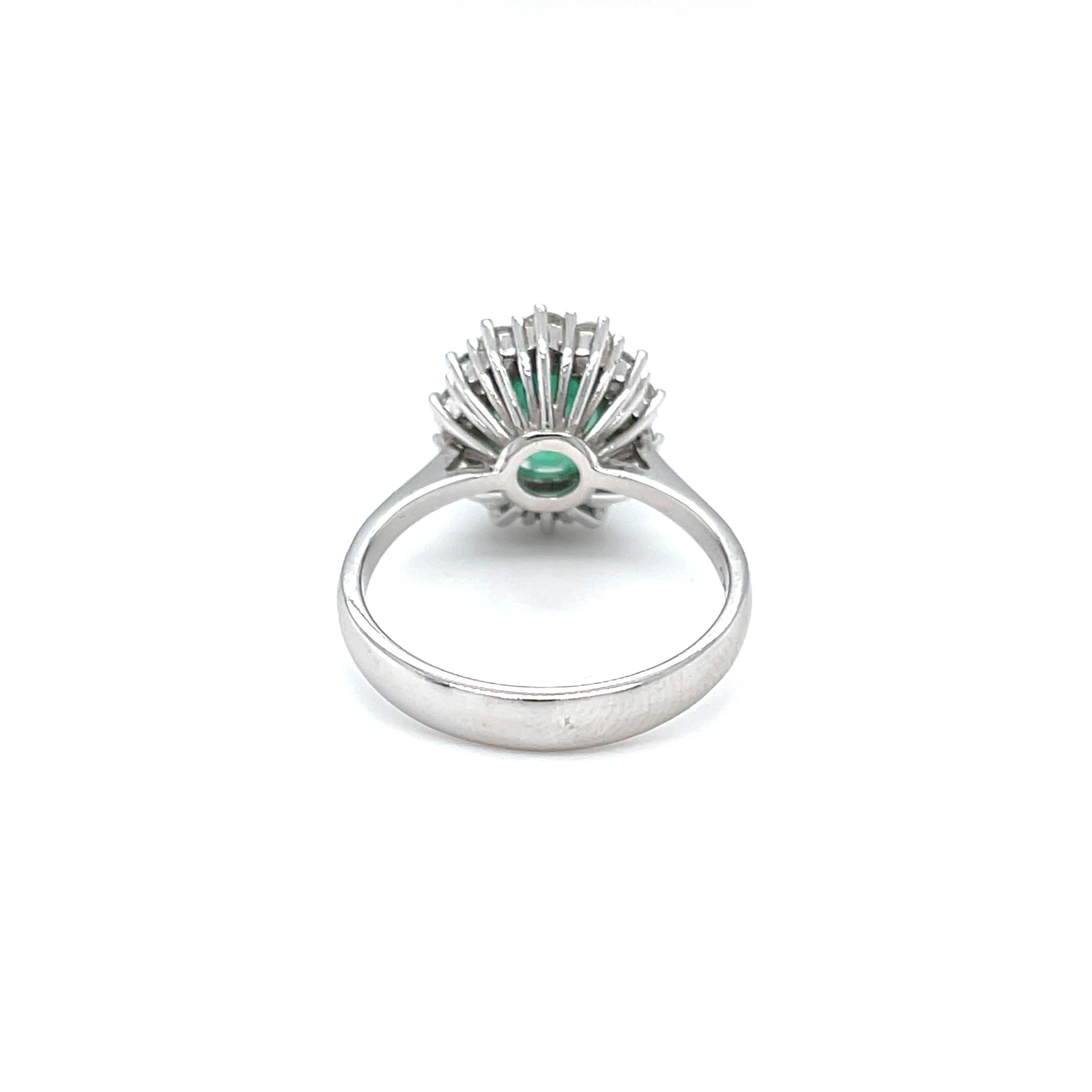 Oval Cut 18 Karat White Gold Emerald Diamond Cocktail Ring For Sale