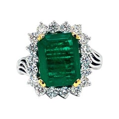 Used 18 Karat White Gold Emerald Diamond Cocktail Ring