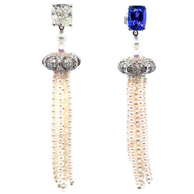 Diamond, Pearl and Antique Chandelier Earrings - 1,908 For Sale at 1stDibs