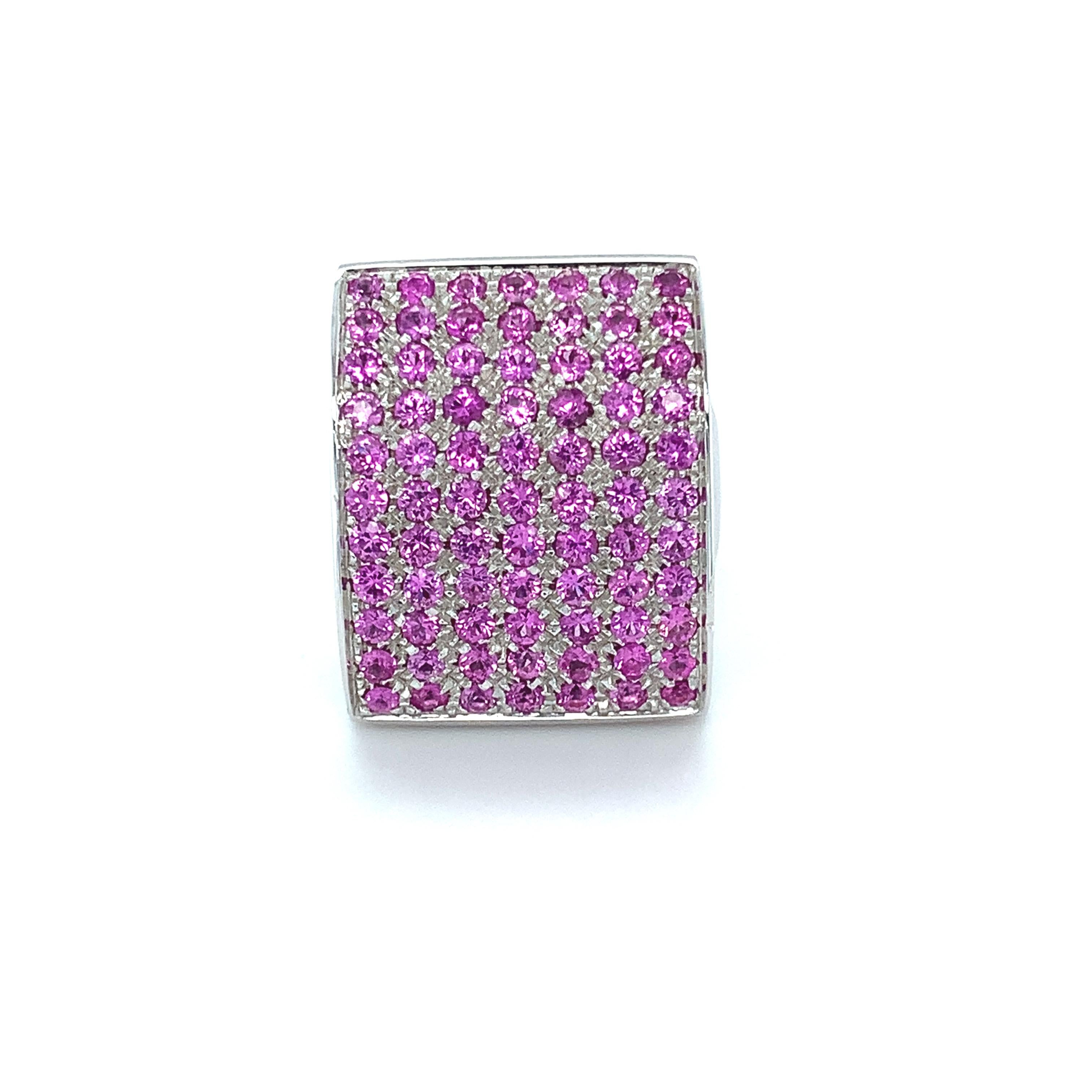 18K white gold signet ring is from Divine Collection. This piece of jewellery is made from natural pink sapphires in total of 2.72 Carat. Total metal weight is 17.60 gr. Perfect for any occasion! 

The Divine Collection has a unique blend of