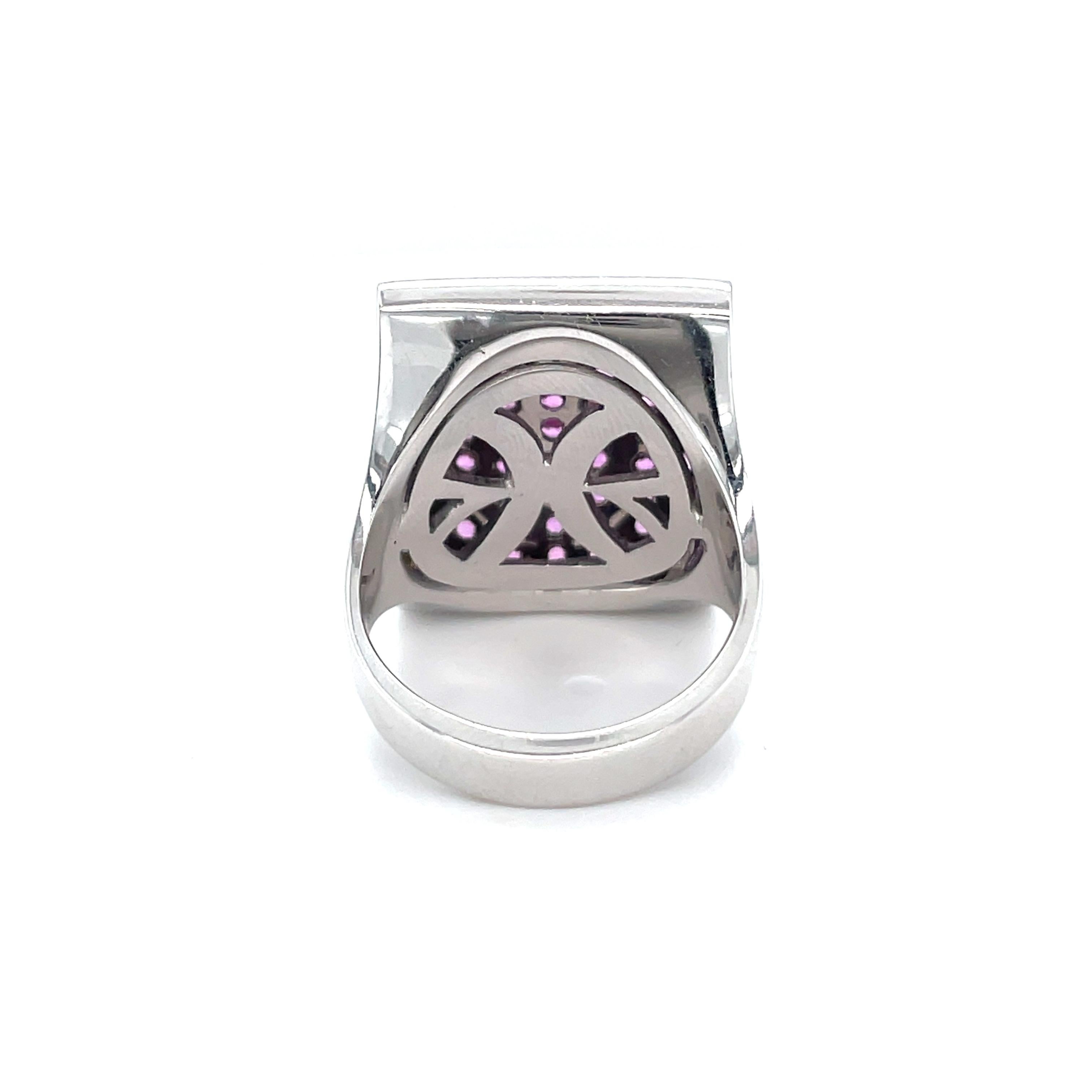 Vitale 1913 18 Karat White Gold Pink Sapphire Signet Ring 1