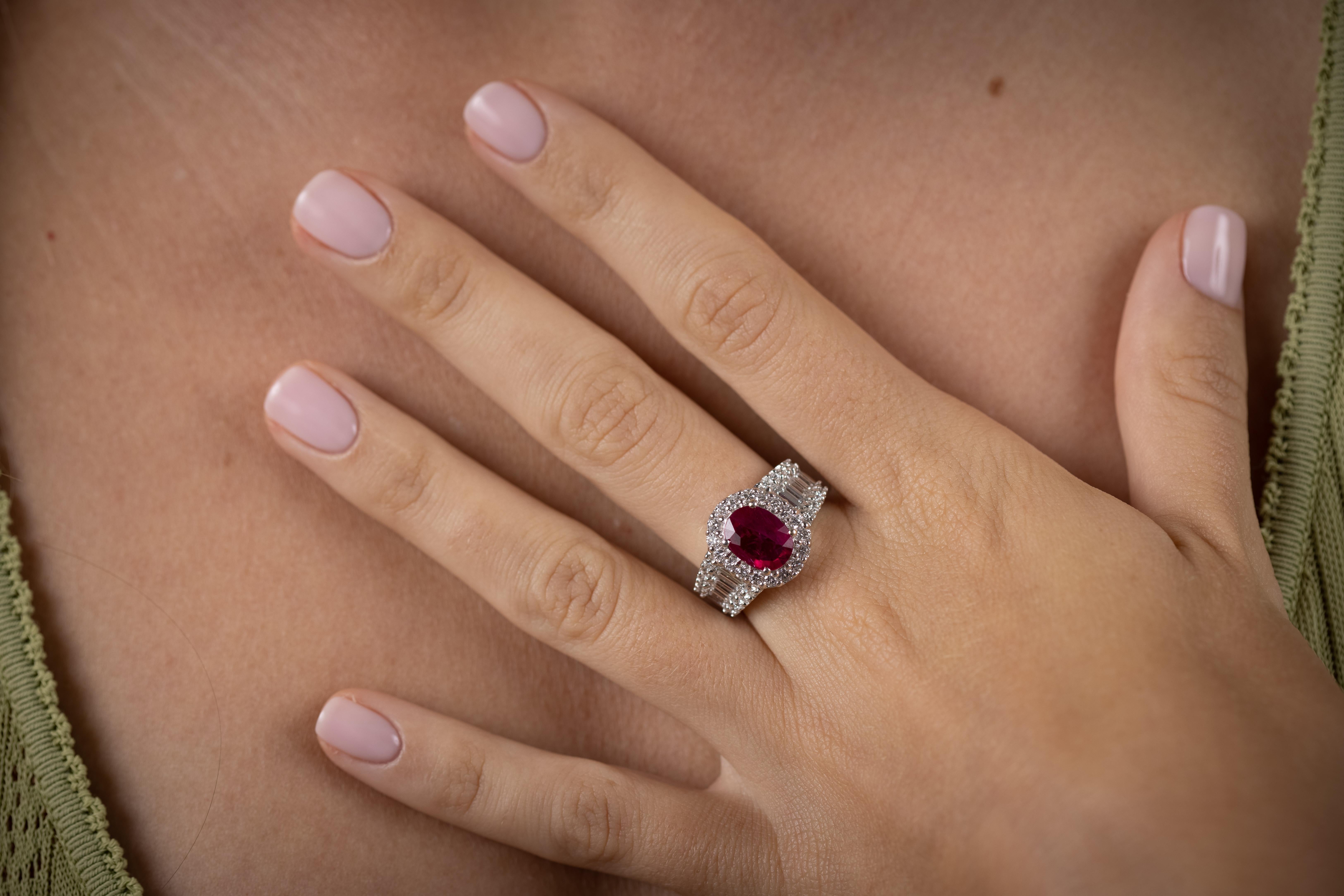 Women's 18 Karat White Gold Ruby Diamond Cocktail Ring For Sale