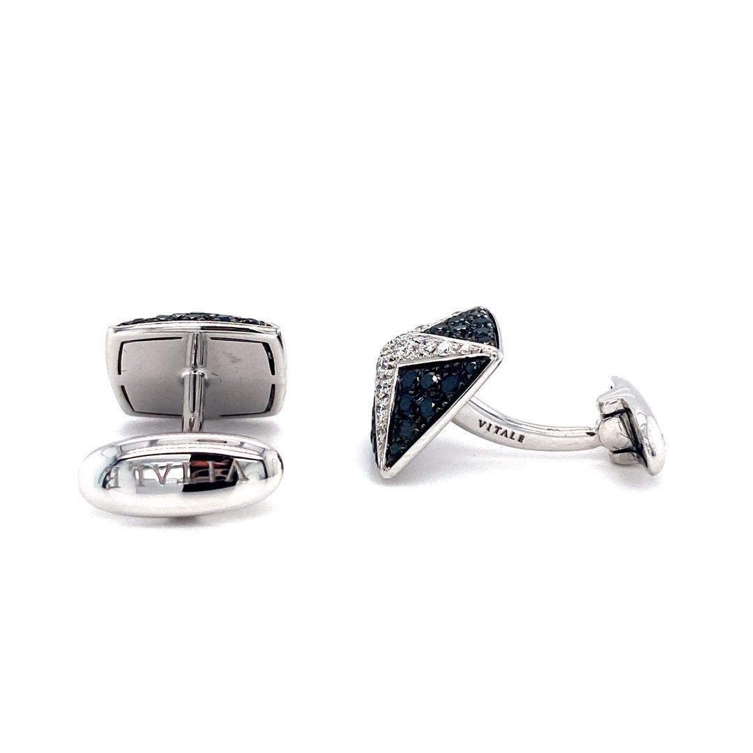 Contemporary Vitale 1913 18 Karat White Gold White Black Diamond Cufflinks For Sale