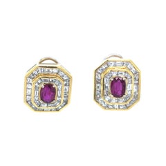 18 Karat White Yellow Gold Diamond Ruby Stud Earrings