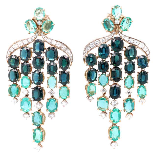 Bulgari Pink Sapphire Emerald Diamond Pendant Earrings at 1stDibs