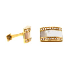 18 Karat Yellow Gold Mother of Pearl Diamond Cufflinks