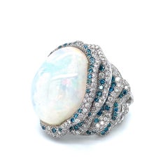 Vitale 1913 18 Karat White Gold 26.91 Carat Opal Diamonds Cocktail Ring