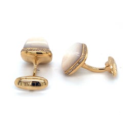 18 Karat Yellow Gold Mother of Pearl Diamond Uneven Cufflinks