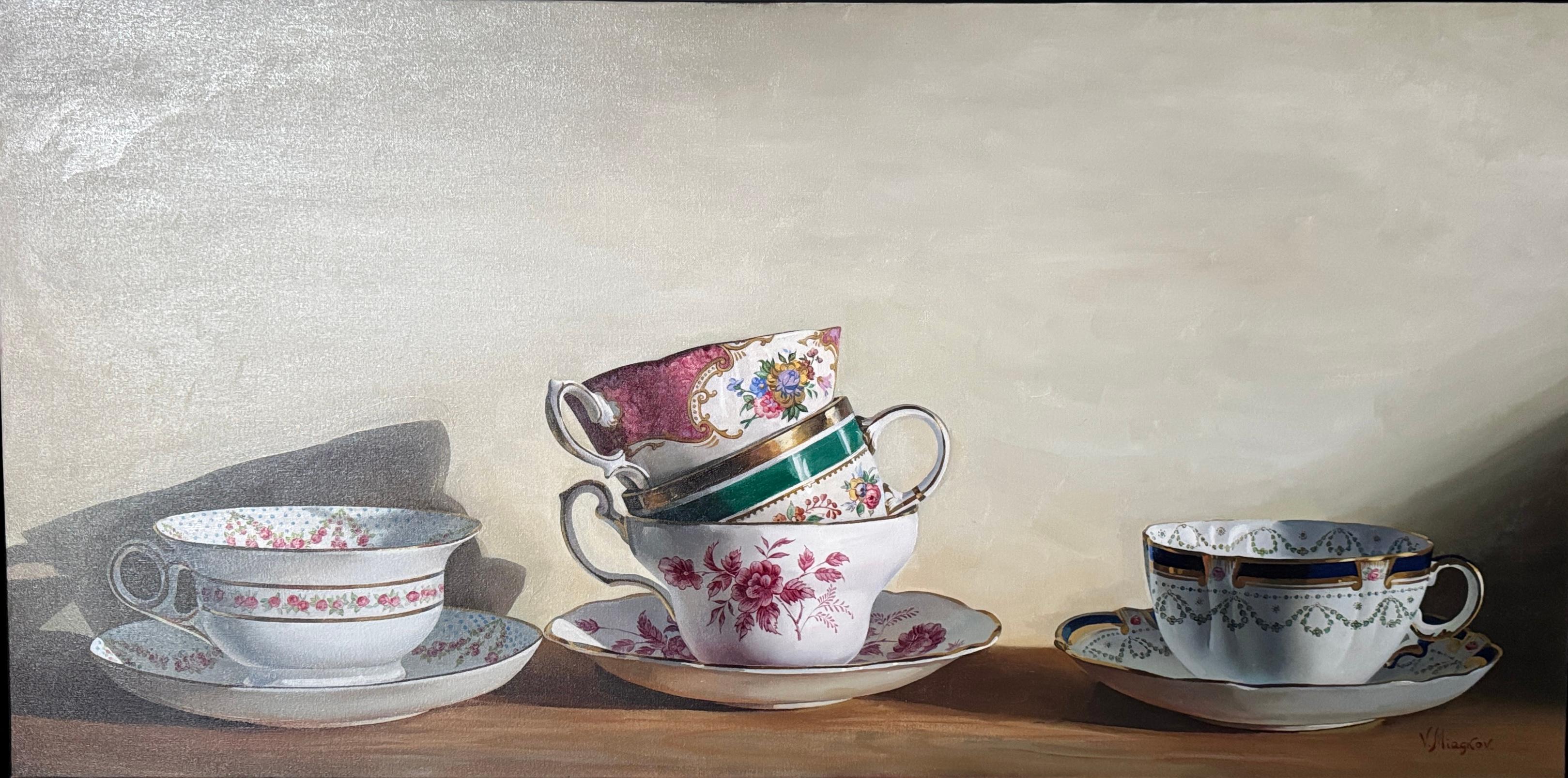 Bodegón con tazas y platillos en venta 5