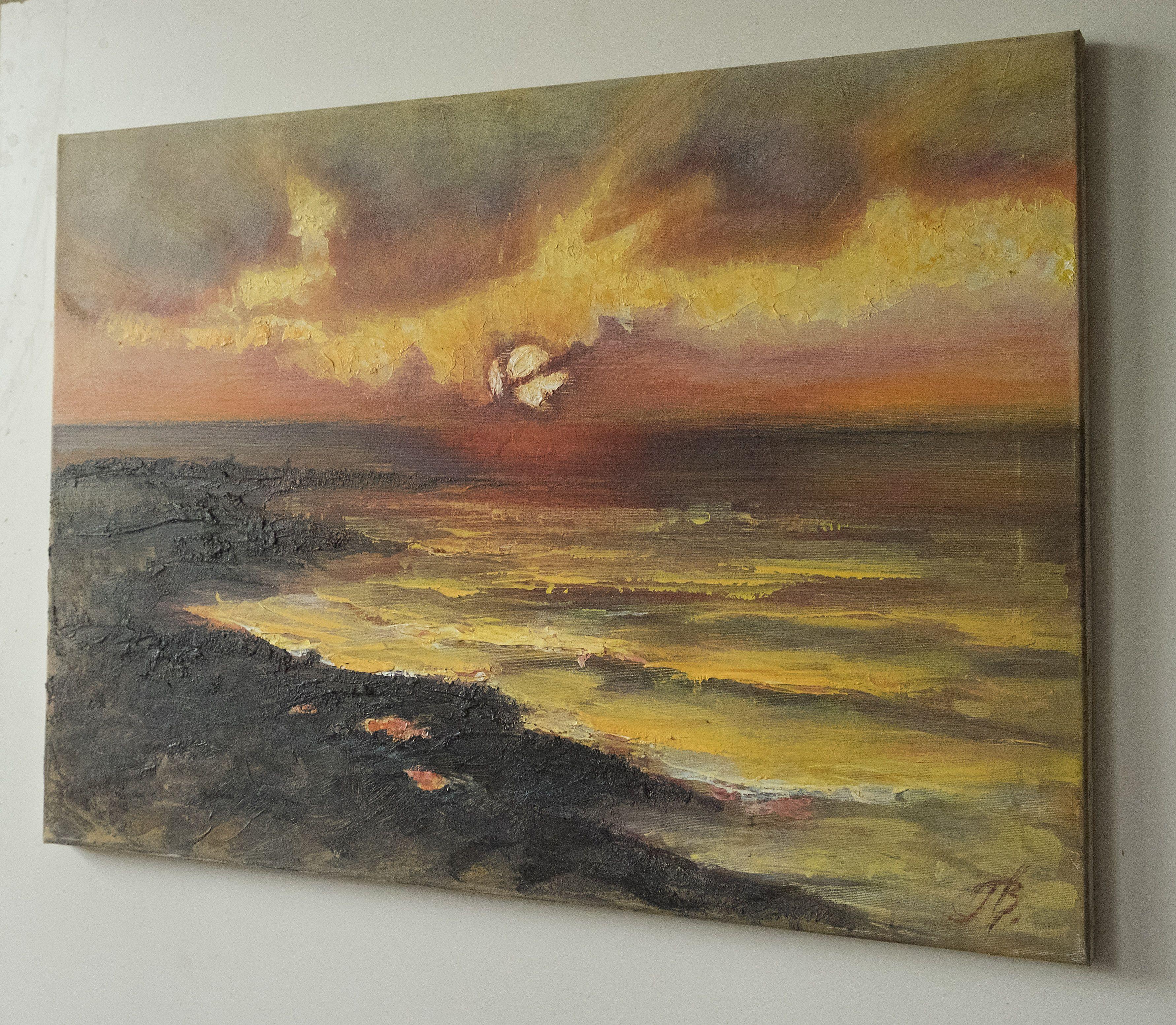 Peinture - mosaïque du coucher du soleil, acrylique sur toile - Painting de Vitaliy Pryzant