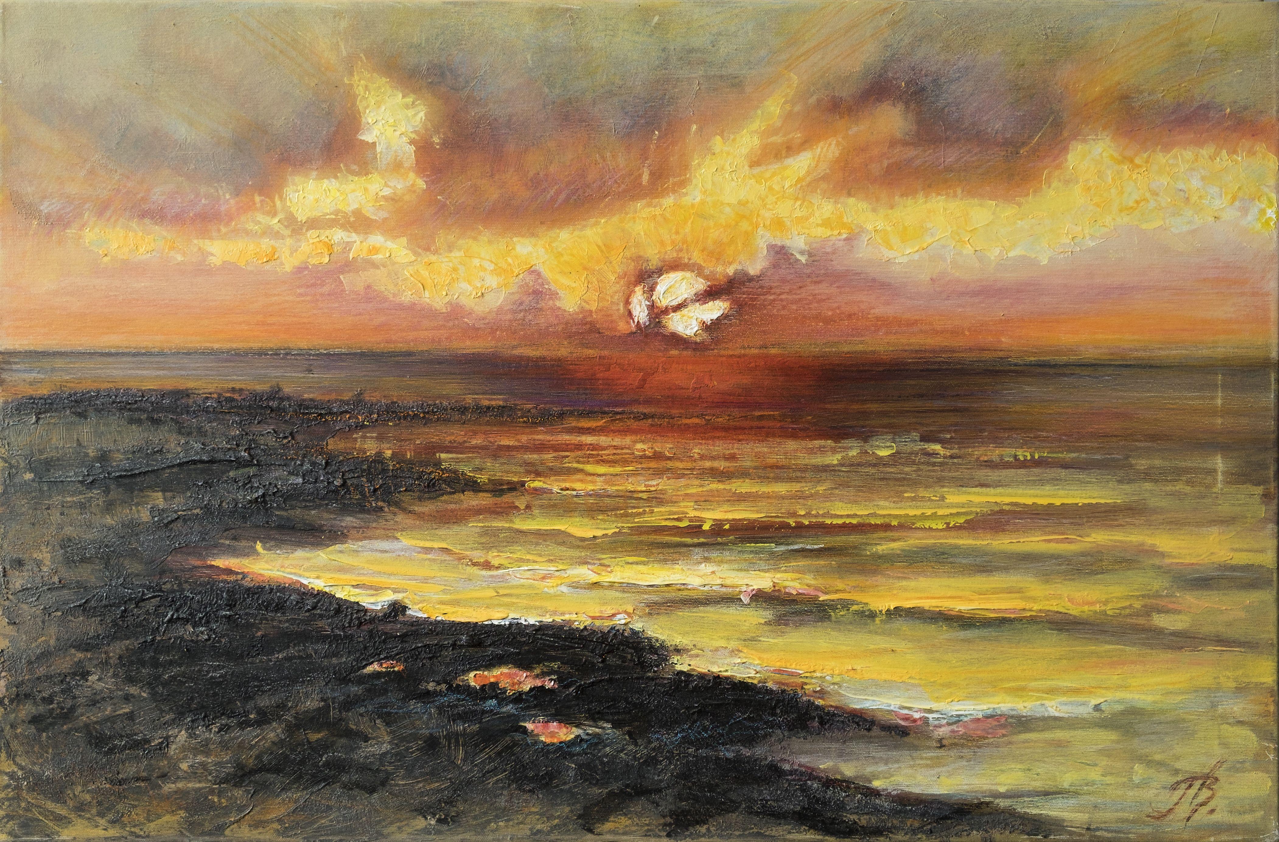 Abstract Painting Vitaliy Pryzant - Peinture - mosaïque du coucher du soleil, acrylique sur toile