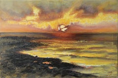 Peinture - mosaïque du coucher du soleil, acrylique sur toile