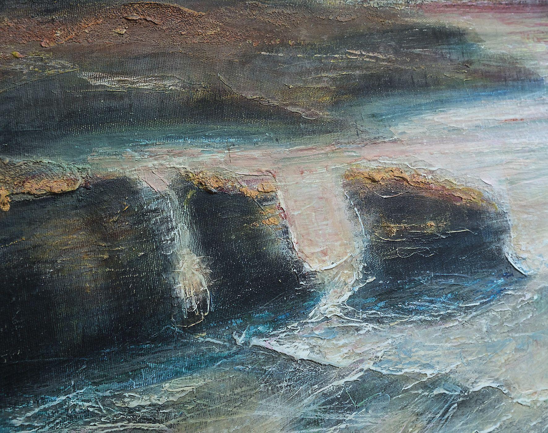 Tramonto sullo sfondo di un temporale, Pittura, Acrilico su Tela - Abstract Painting Grigio di Vitaliy Pryzant