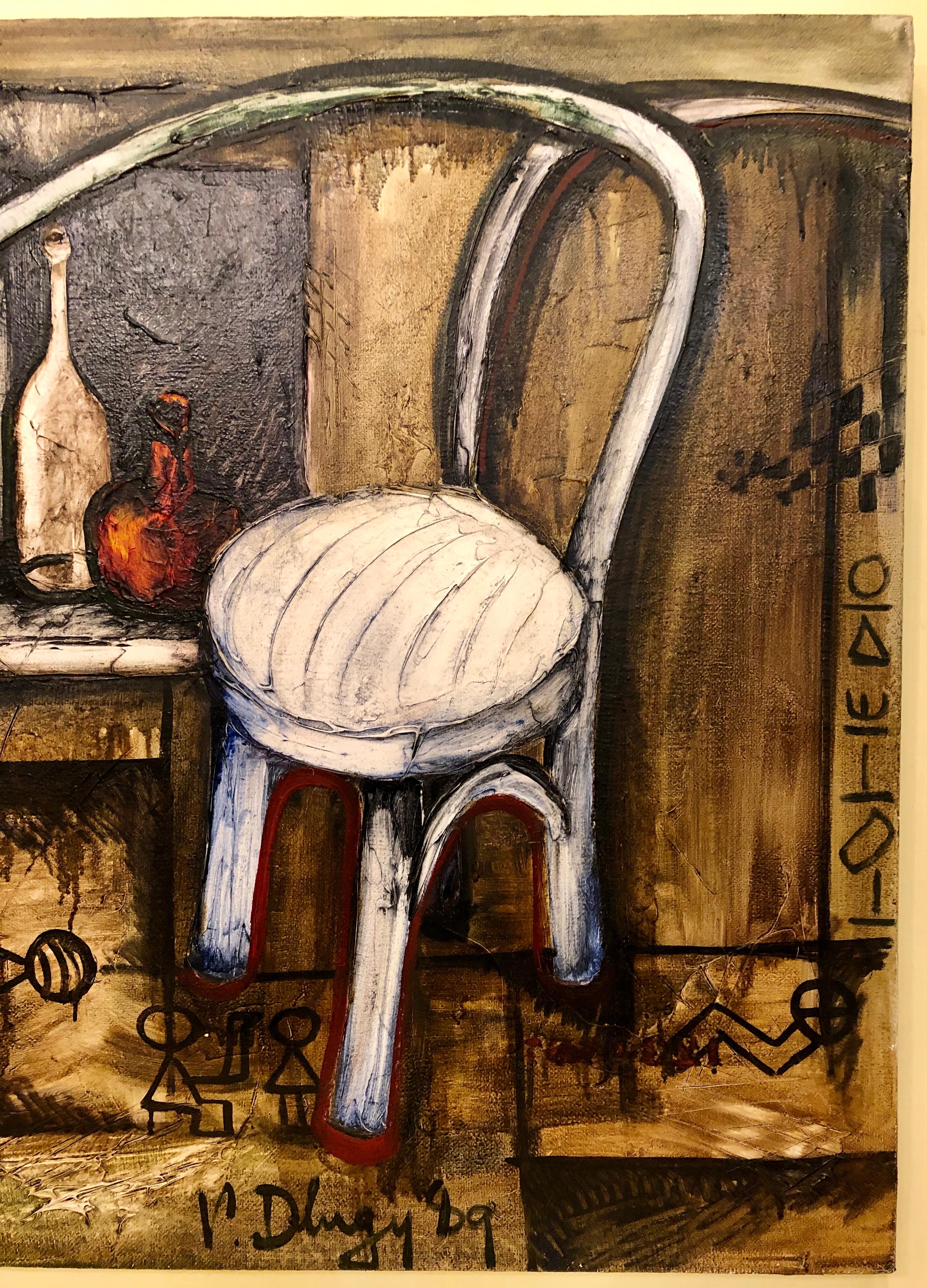 Russian Vitaly Dlugy White Chair, 1989 Oil on Canvas For Sale