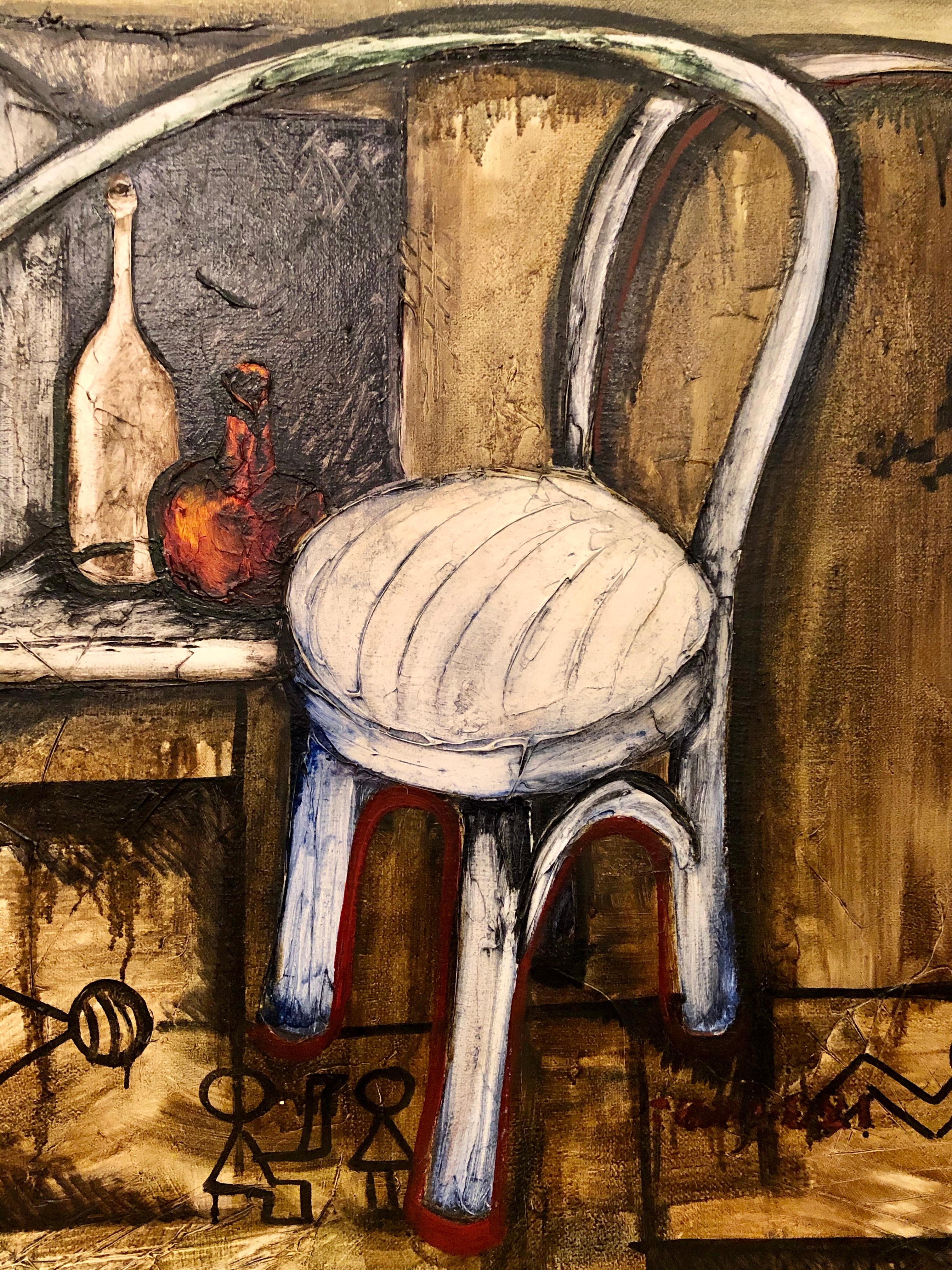 20th Century Vitaly Dlugy White Chair, 1989 Oil on Canvas For Sale