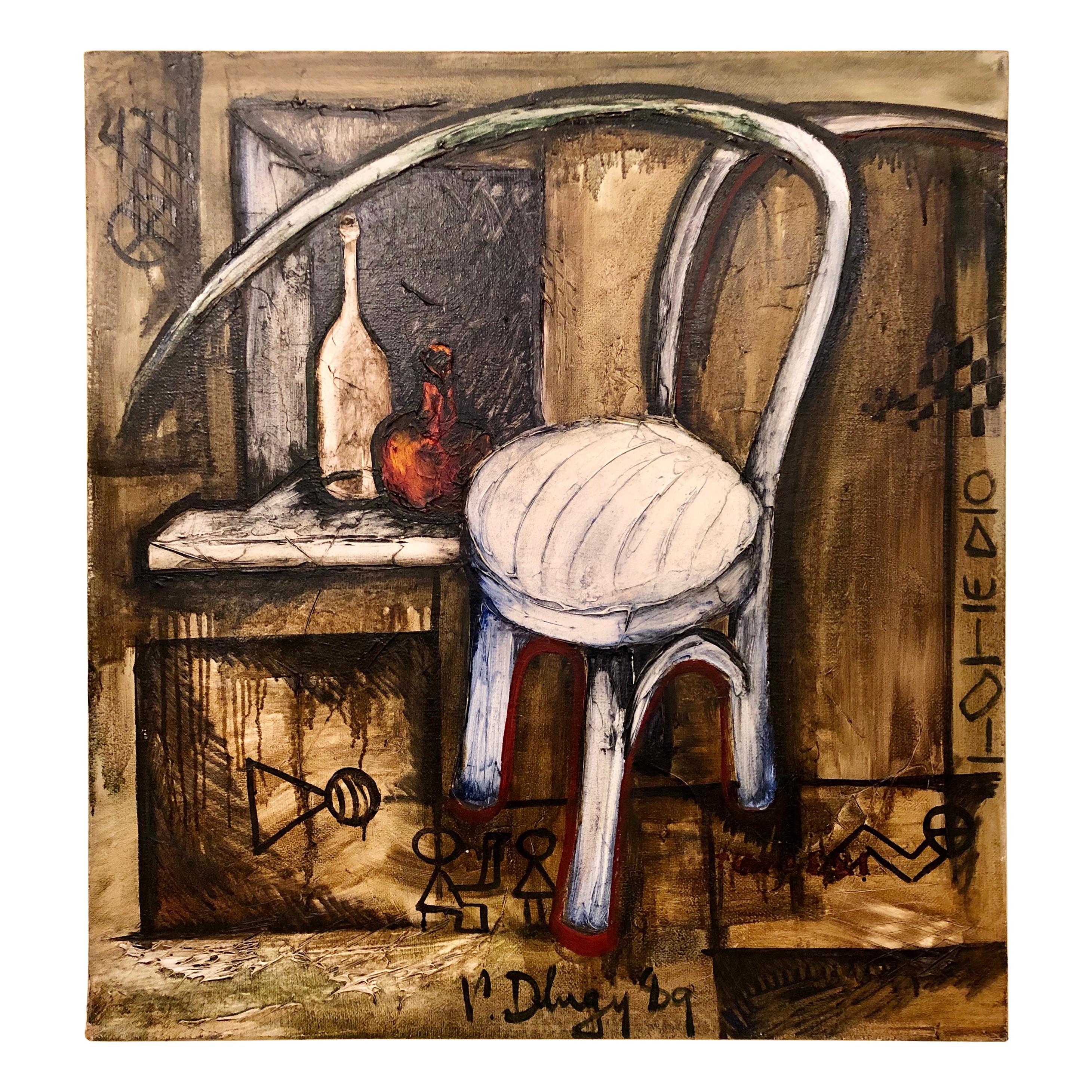 Vitaly Dlugy White Chair, 1989 Oil on Canvas For Sale