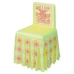 "Vitamin-B12-Omega-3" Hand-Embroidered Yellow and Magenta Chair