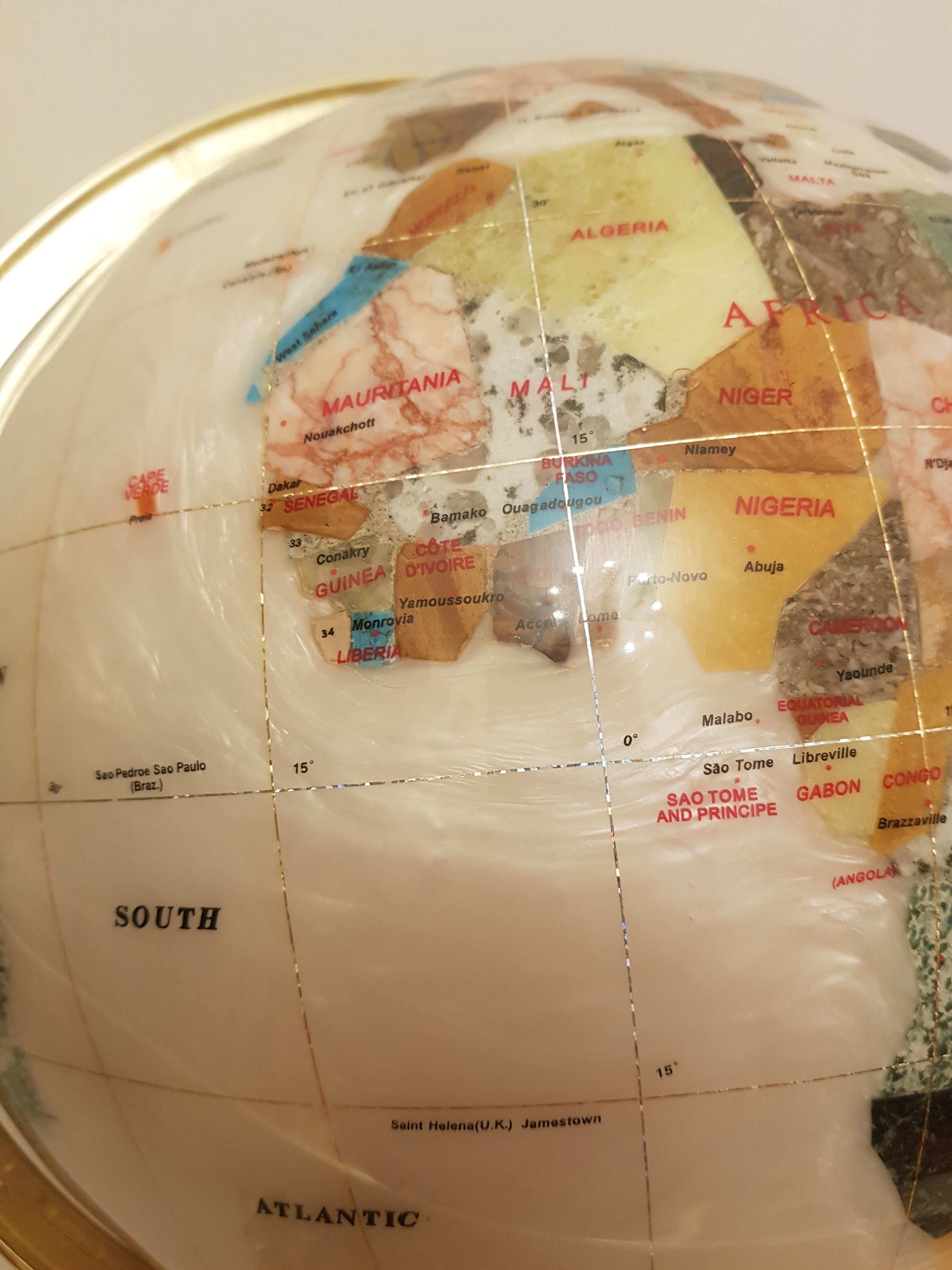 Mid-20th Century Vitange Alexander Kalifano Mother of Pearls Gemstone World  large  Floor Globe For Sale
