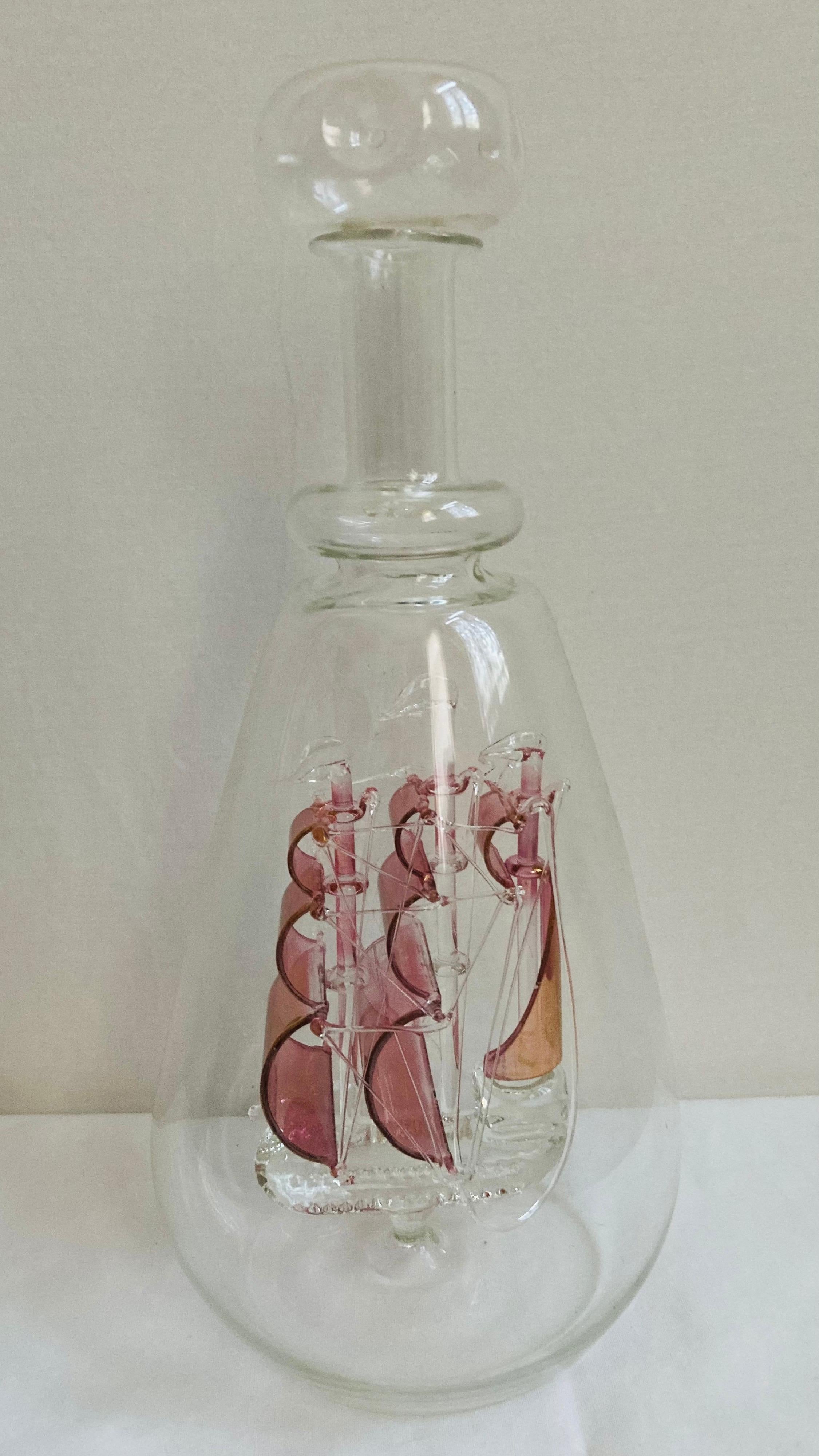 Beautiful art deco vitange glass ship in the botlle perfect condition beautiful decor.