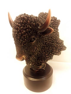 Vitange Bison Head Sculpture Copper Plated