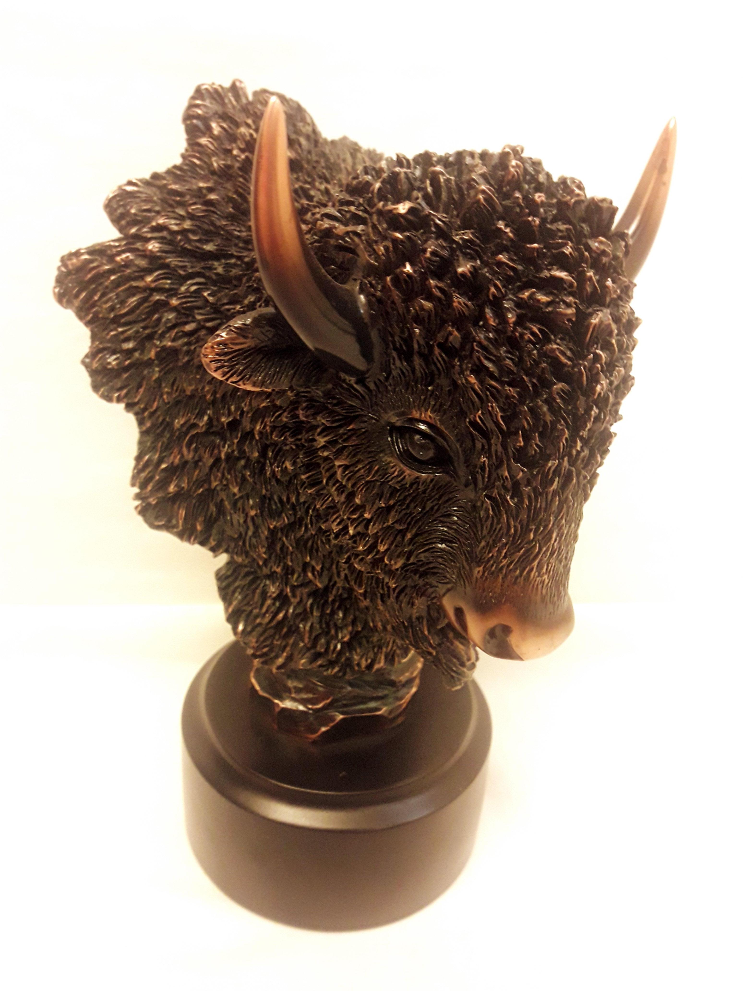 Arts and Crafts Vitange Bison Head Sculpture Copper Plated For Sale