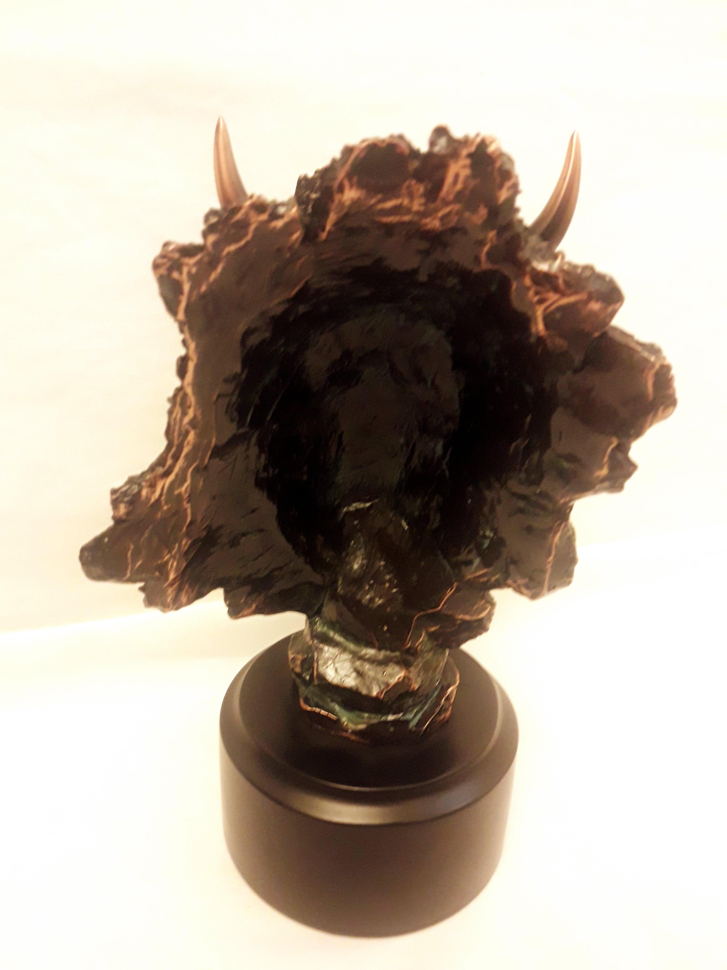 British Vitange Bison Head Sculpture Copper Plated For Sale