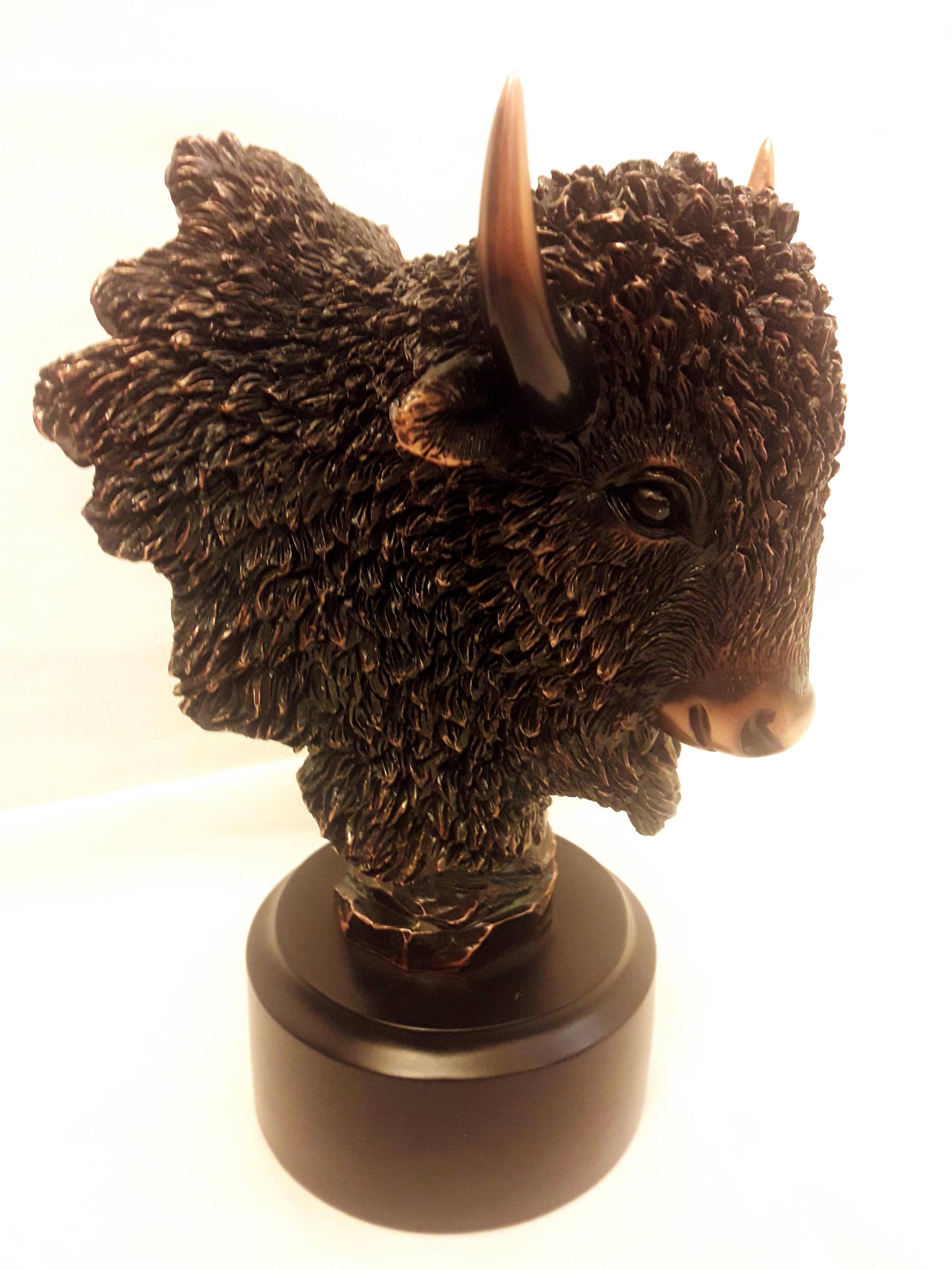 Late 20th Century Vitange Bison Head Sculpture Copper Plated For Sale