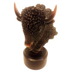 Vitange Bison Head Sculpture Copper Plated