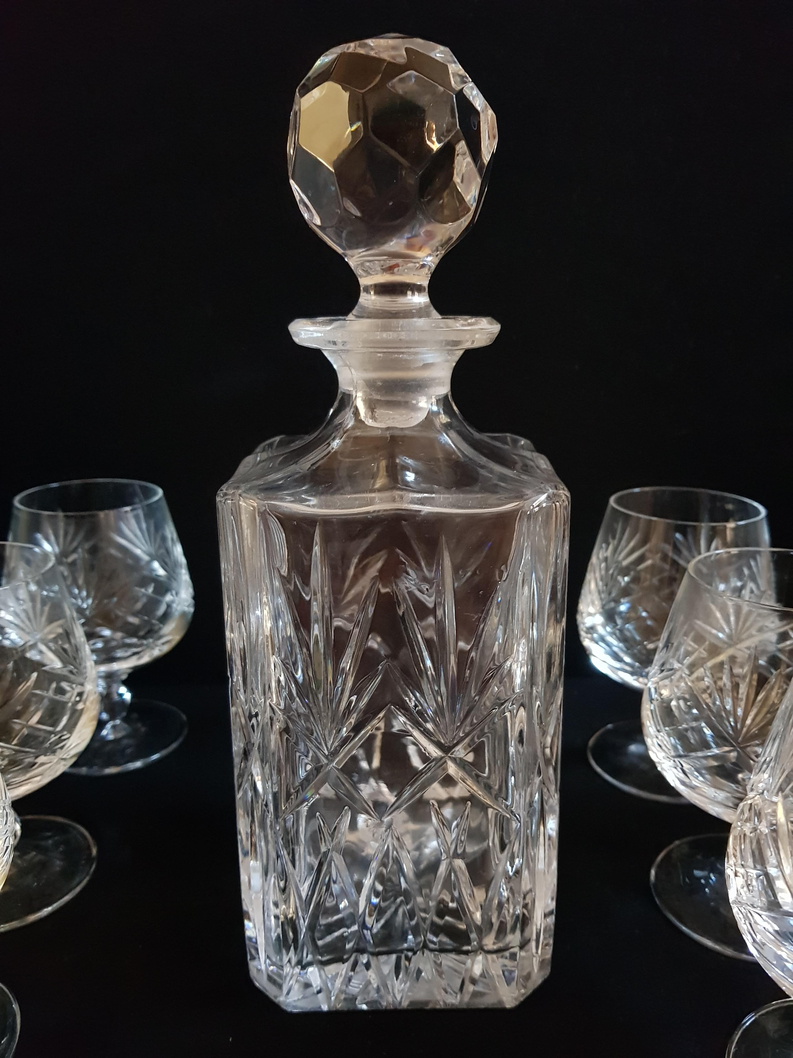 Art Deco Vitange Bohemian Crystal Cut Drinking Set For Sale