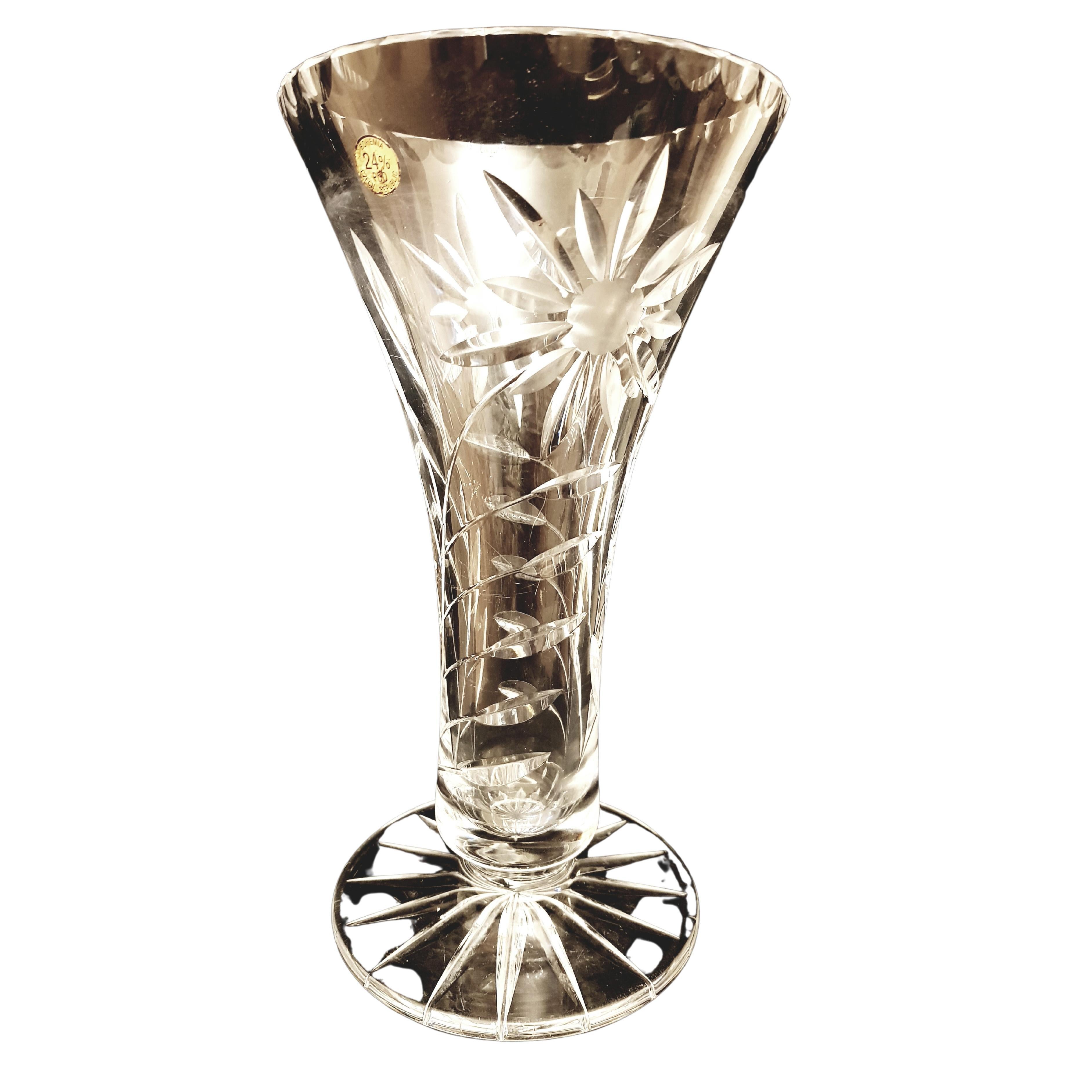 Wonderful Large Bohemian Gilt White Red Cut Crystal Glass Vase Gold