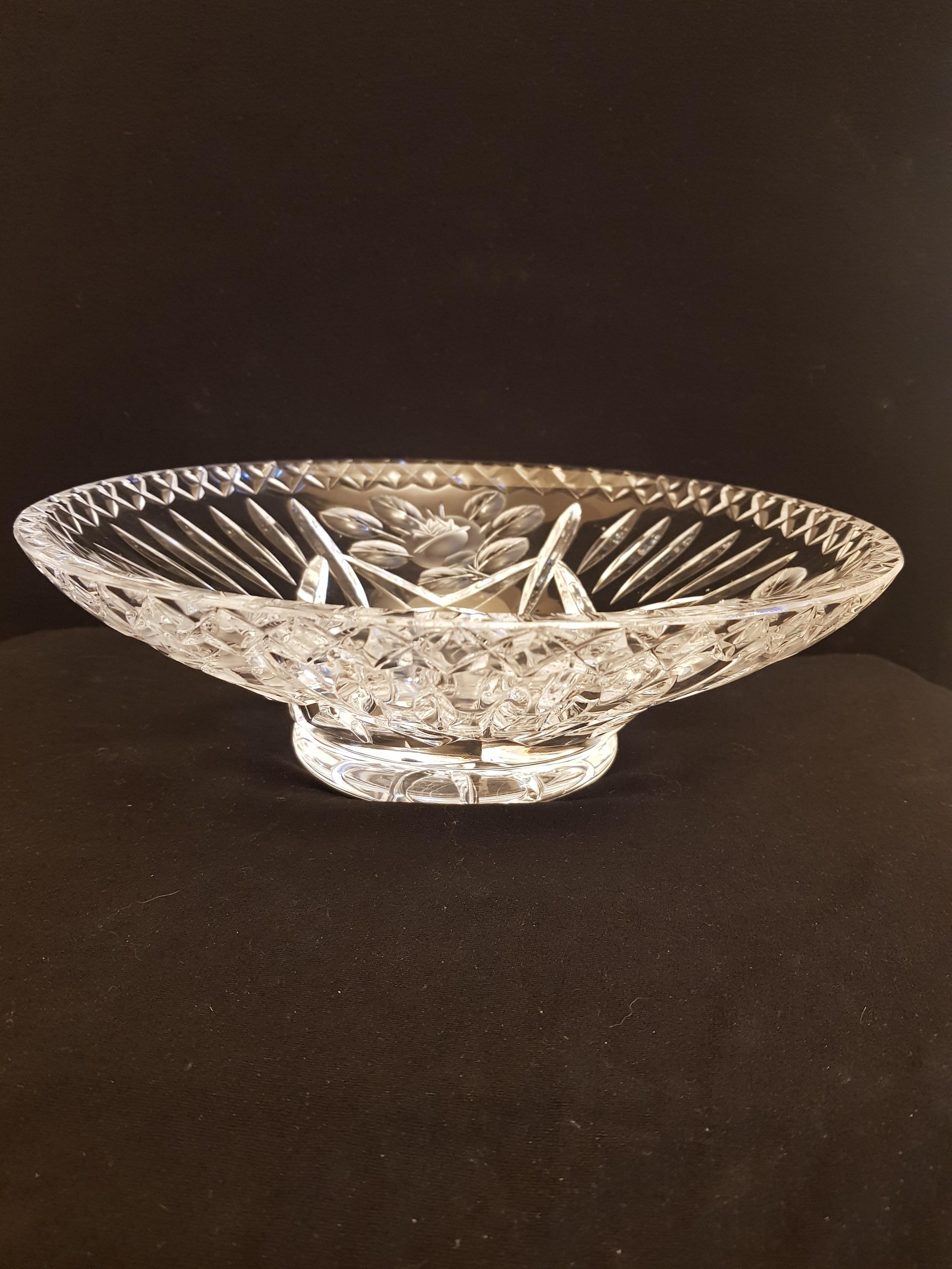 Art Deco Vitange Bohemian Crystal Hand Deep Cut Large Bowl For Sale