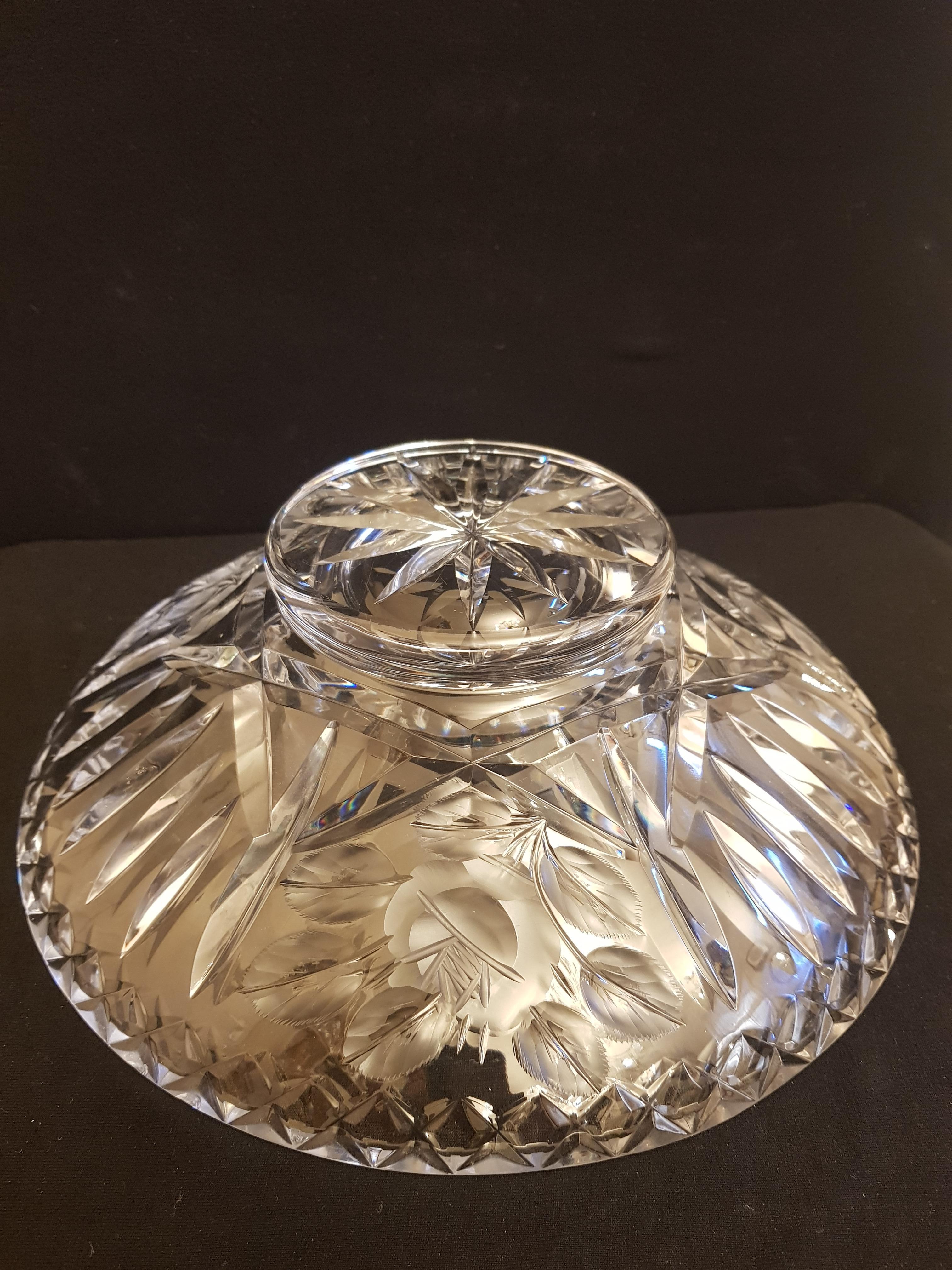 Hand-Crafted Vitange Bohemian Crystal Hand Deep Cut Large Bowl For Sale