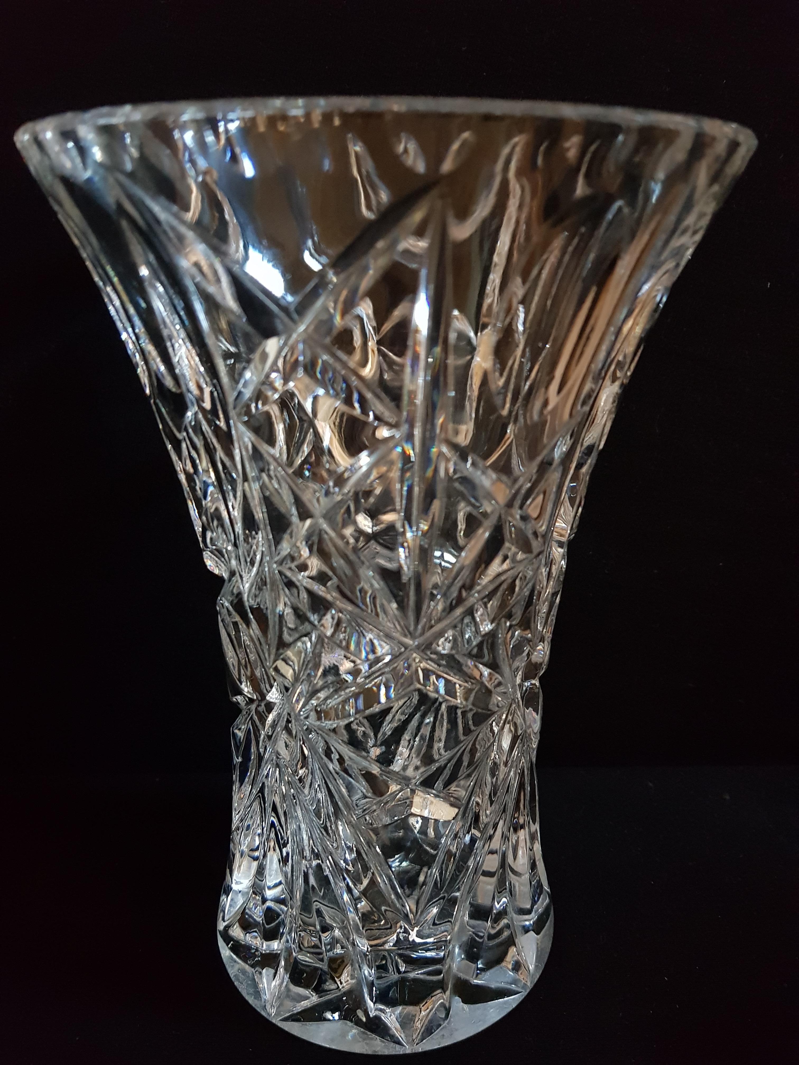 Beautiful vintage Bohemian hand cut crystal vase, brilliant deep cut brilliant condition.